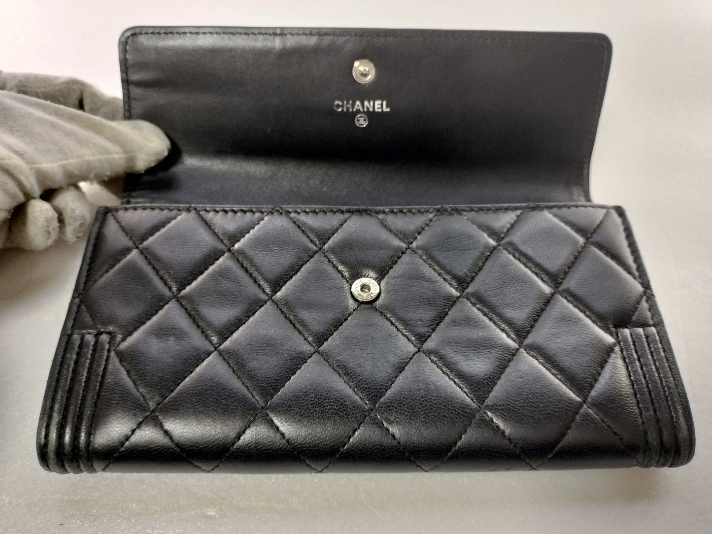 Chanel Boy Flap Quilted Lambskin, Black, Leather, Wallet