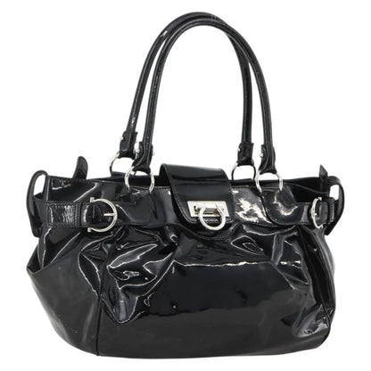 Salvatore Ferragamo Gancini Patent Leather, Black, Patent Leather, Handbag
