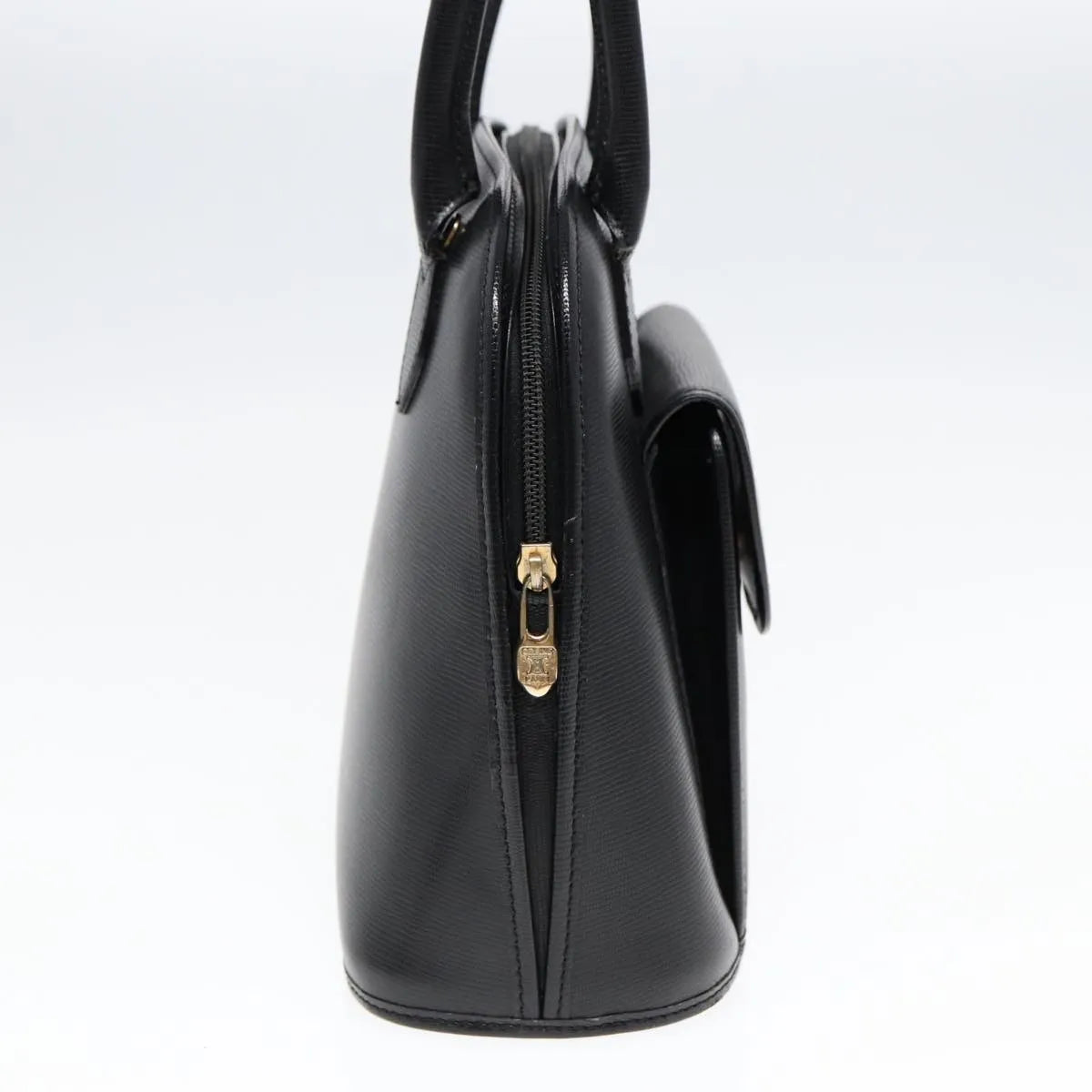 Celine Circle Logo Leather, Black, Leather, Handbag