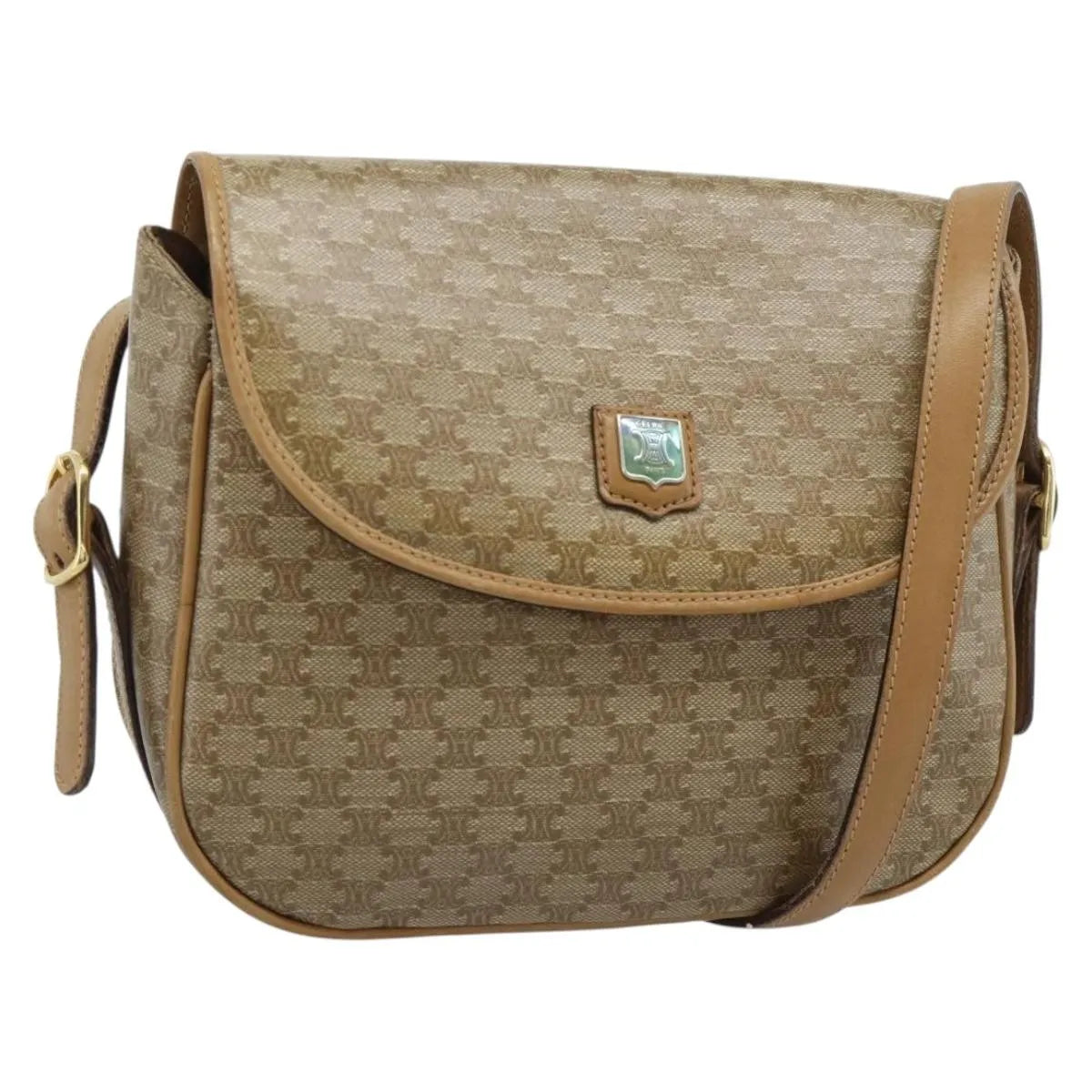Celine Vintage Macadam Canvas, Beige, Canvas, Shoulder Bag