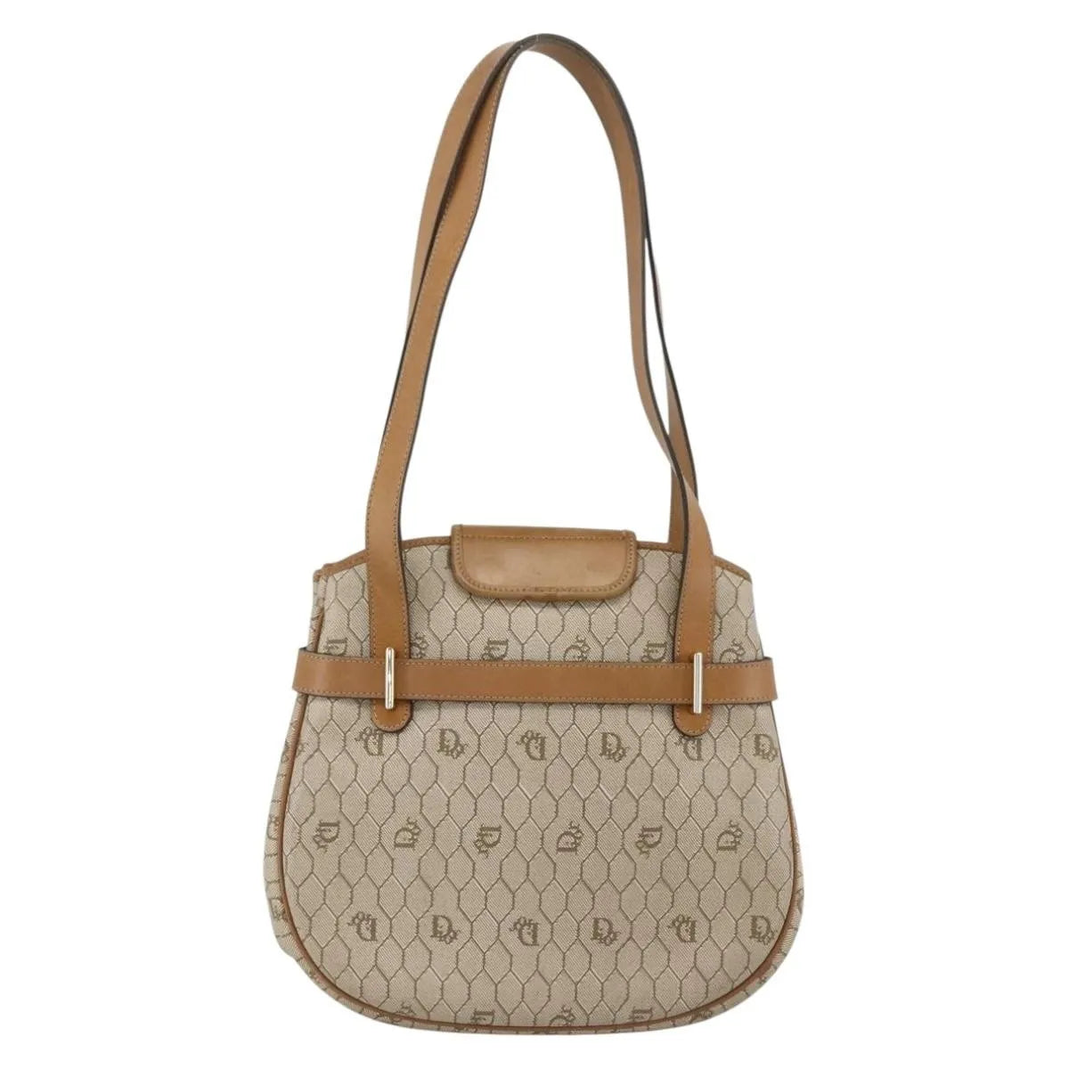 Christian Dior Vintage Honeycomb Canvas and Leather, Beige, Canvas, Shoulder Bag