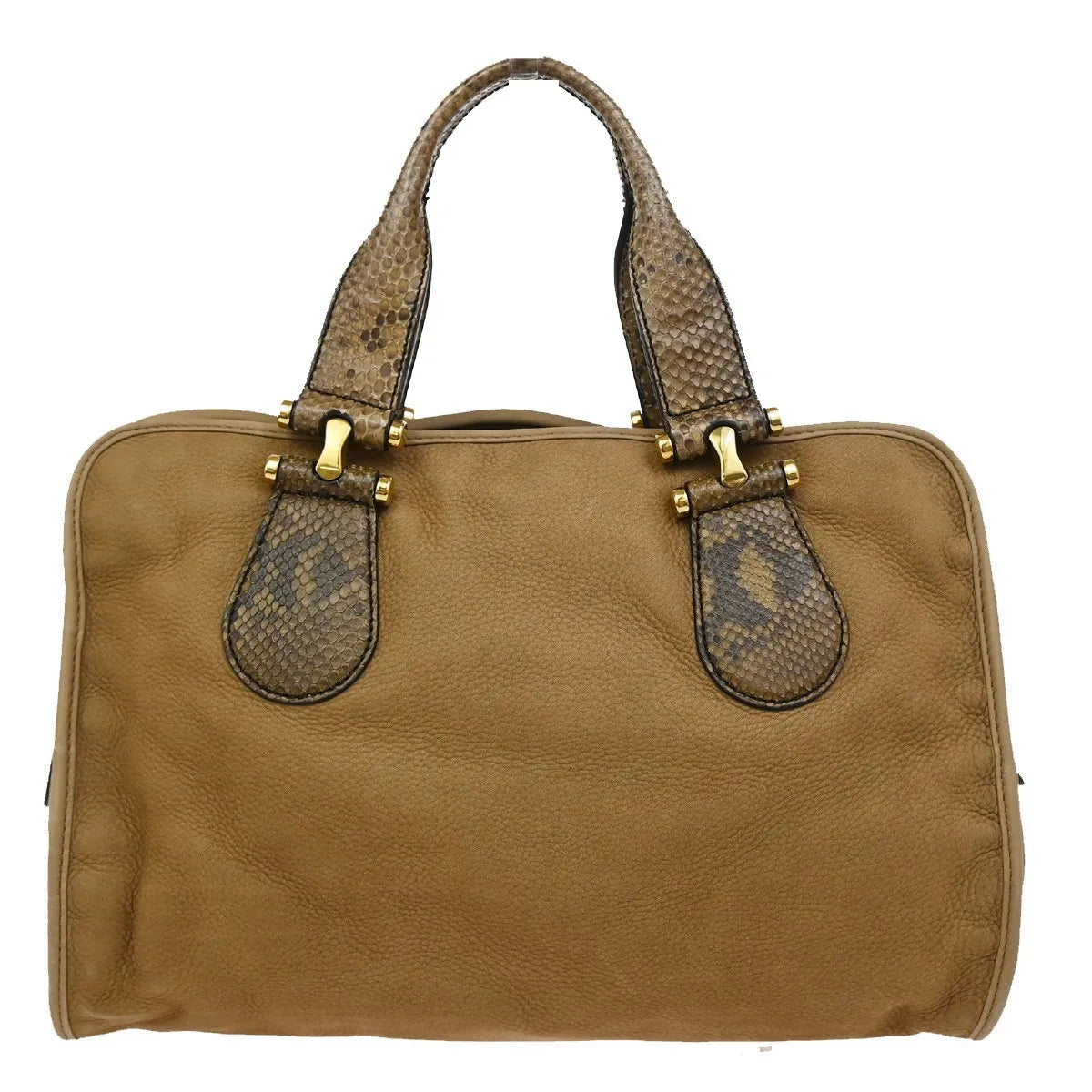 Gucci Twice Satchel Nubuck with Python, Brown, Suede, Handbag