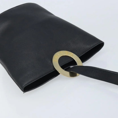 Celine Circle Logo Leather, Black, Leather, Handbag