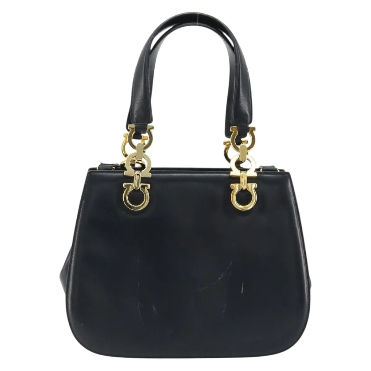 Salvatore Ferragamo Gancini Leather, Navy, Leather, Handbag