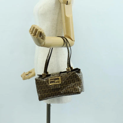 Fendi Mamma Baguette Zucca patent leather, Brown, Canvas, Shoulder Bag