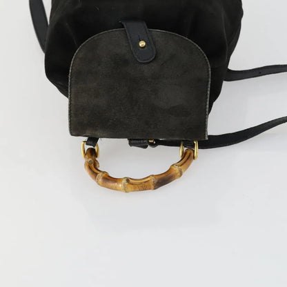 Gucci Vintage Bamboo Suede, Black, Leather, Backpack