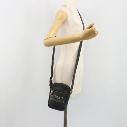 Gucci Logo Zip Messenger Printed Leather, Black, Leather, Clutch