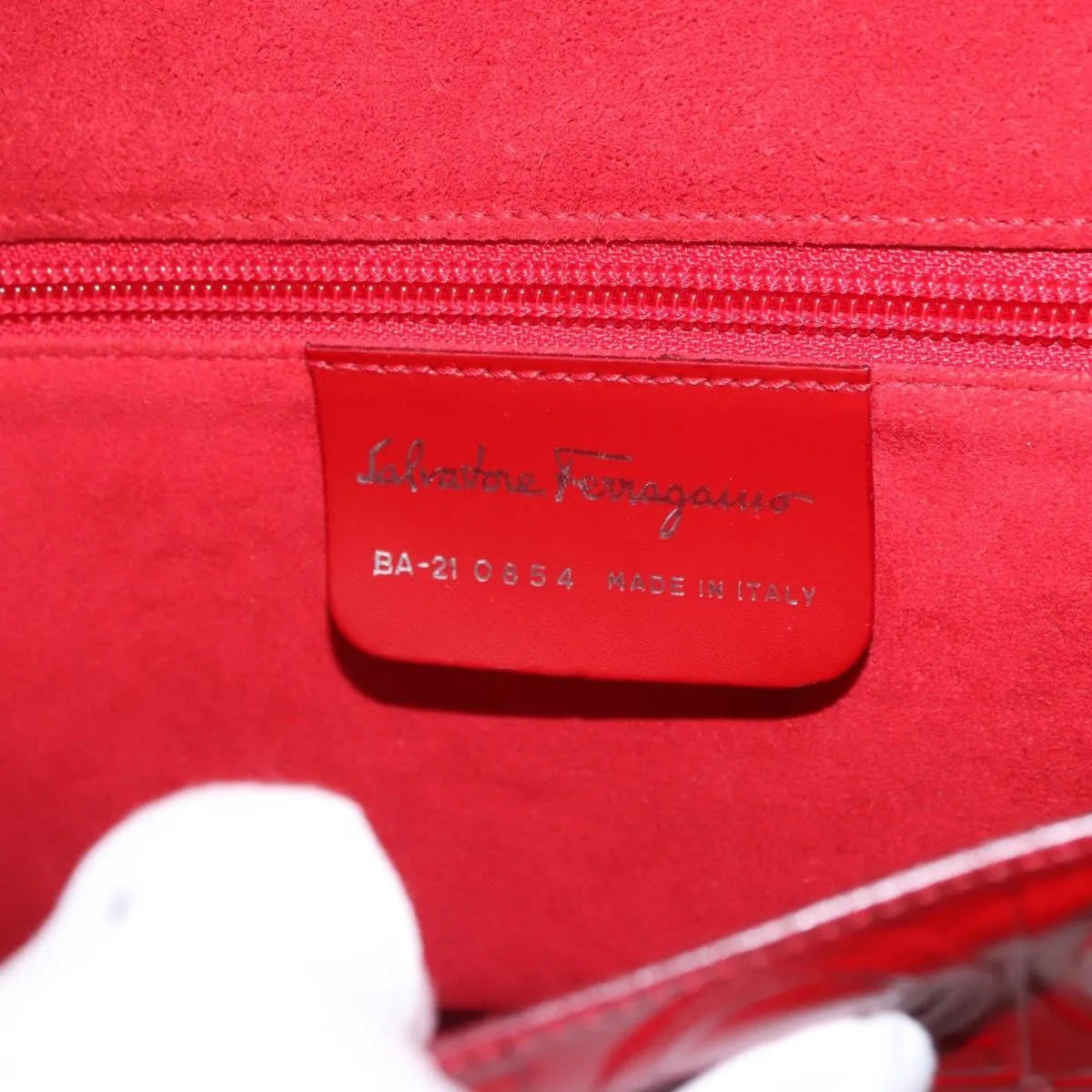 Salvatore Ferragamo Vintage Gancini Top Handle Embossed Leather, Red, Leather, Handbag