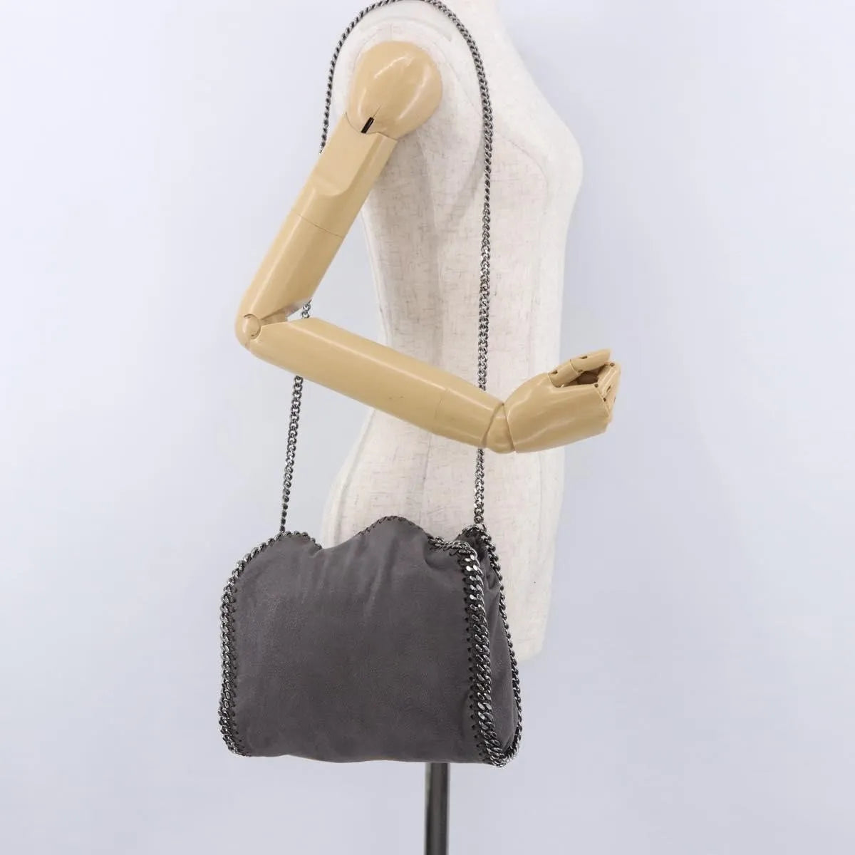 Stella McCartney Falabella Fold Over Faux Leather, Gray, Polyester, Shoulder Bag