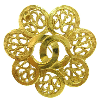 Chanel Vintage CC Flower Textured Metal, Gold, Gold Plated, Brooch