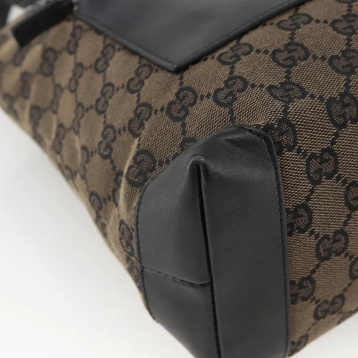 Gucci Vintage Front Pocket Tote GG Coated Canvas with Leather, Black, Canvas, Tote Bag