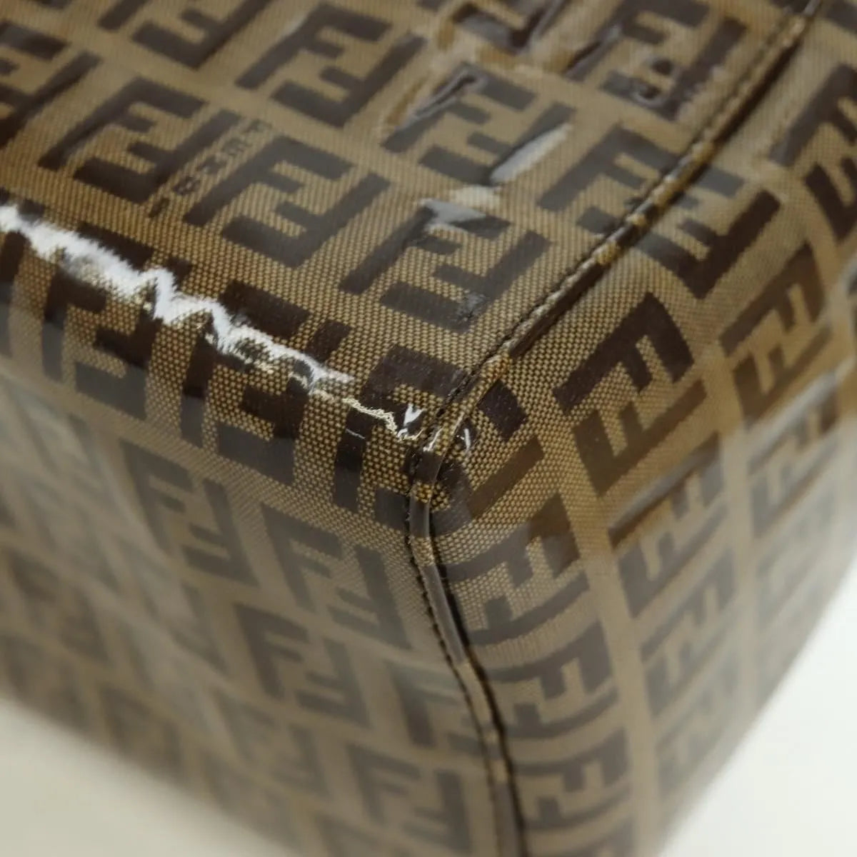 Fendi Mamma Baguette Zucca patent leather, Brown, Canvas, Shoulder Bag