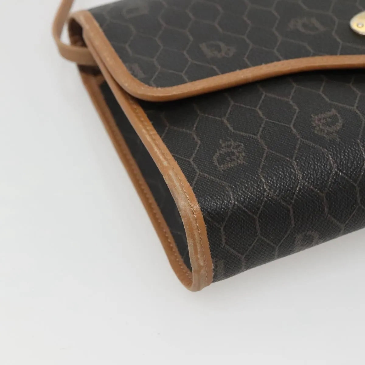 Christian Dior Vintage Honeycomb Flap Coated Canvas, Black, Canvas, Shoulder Bag