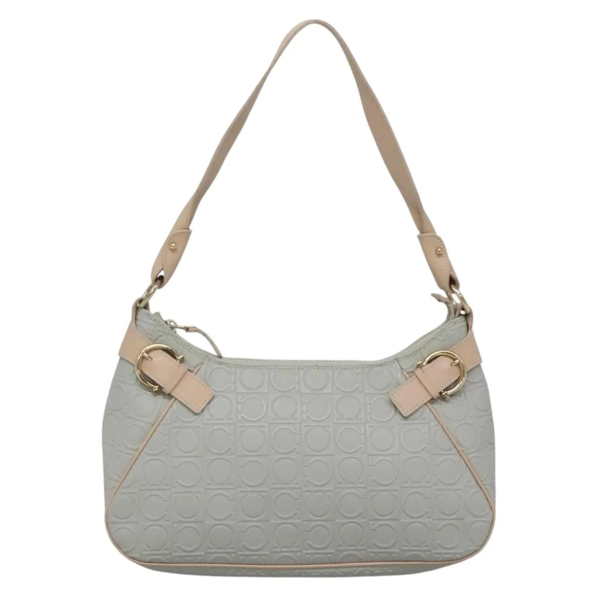Salvatore Ferragamo Gancini Leather, Gray, Leather, Shoulder Bag