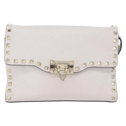 Valentino Garavani Rockstud Flip Lock Flap Leather, White_gold, Leather, Shoulder Bag