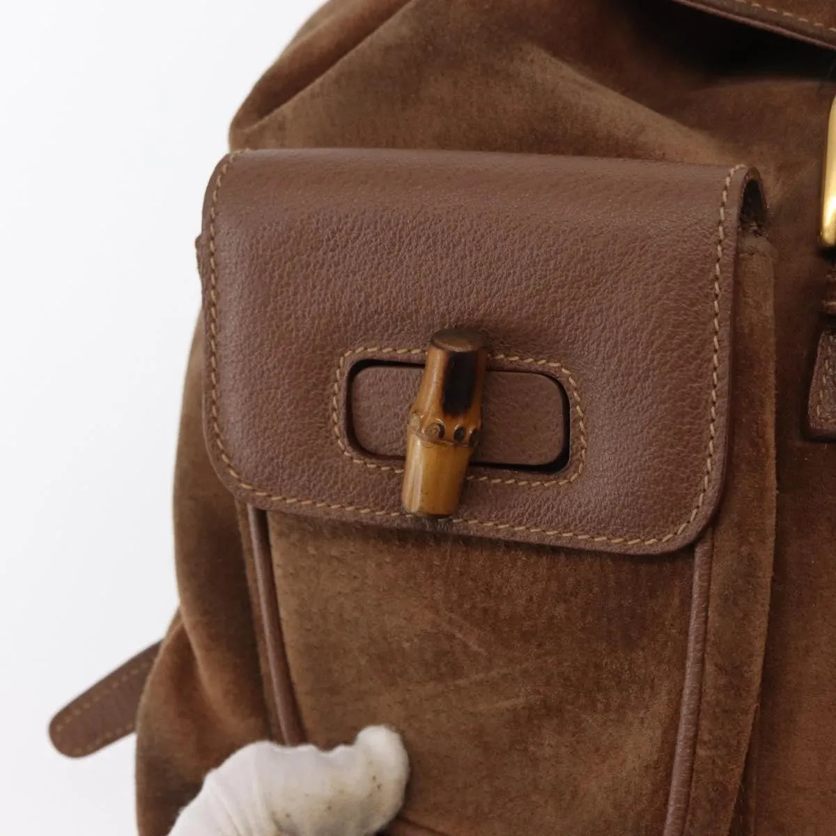 Gucci Vintage Bamboo Suede, Brown, Suede, Backpack