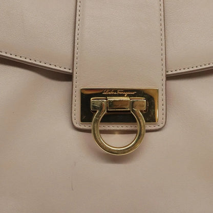 Salvatore Ferragamo Gancini Chain Leather, Beige, Leather, Shoulder Bag