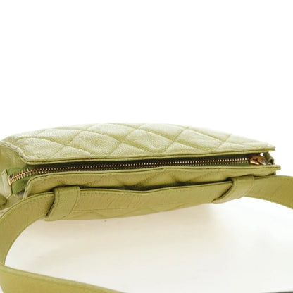 Chanel Vintage Zip Belt Quilted Caviar, Yellow, Leather, Shoulder Bag