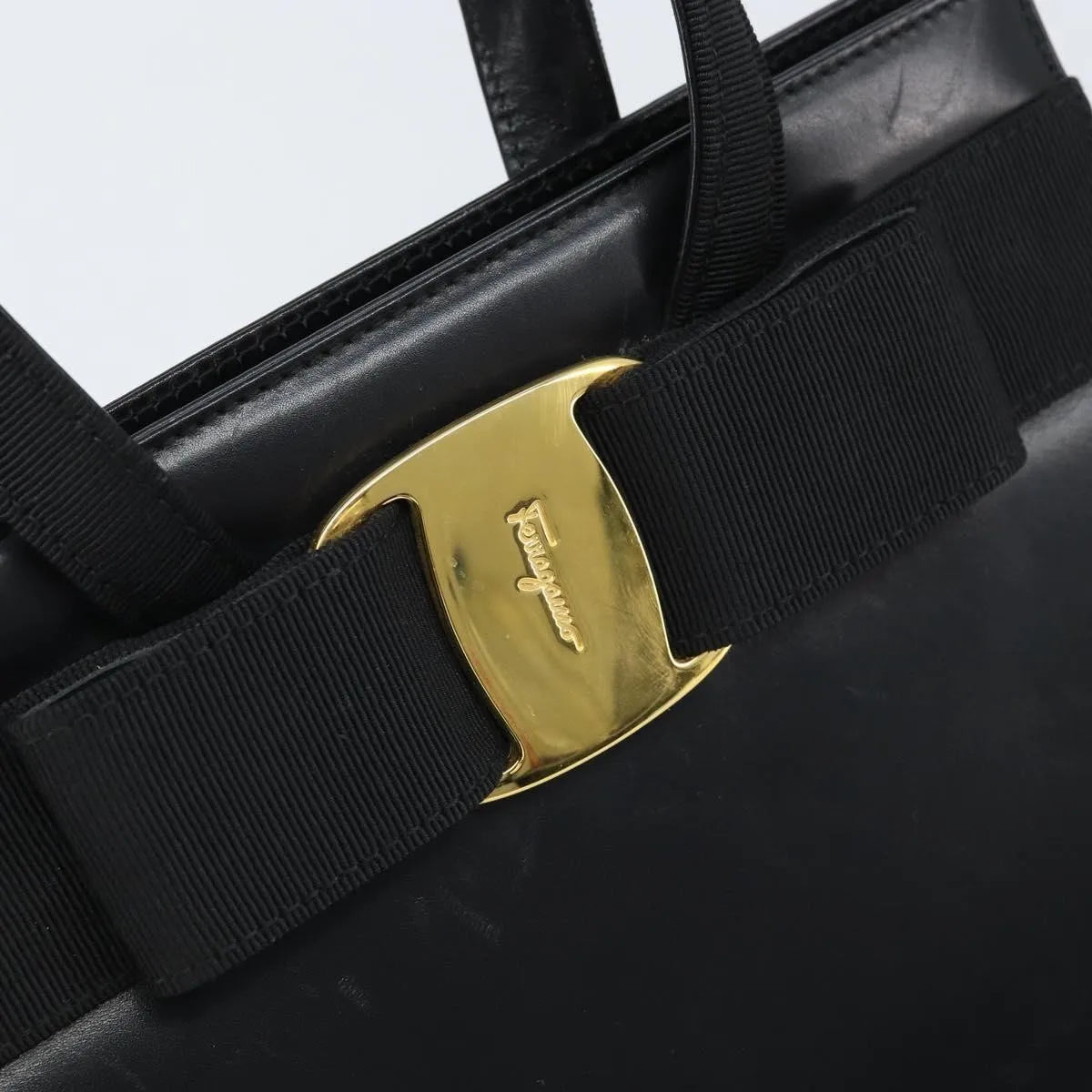 Salvatore Ferragamo Convertible Vara Bow Tote Leather, Black, Leather, Handbag