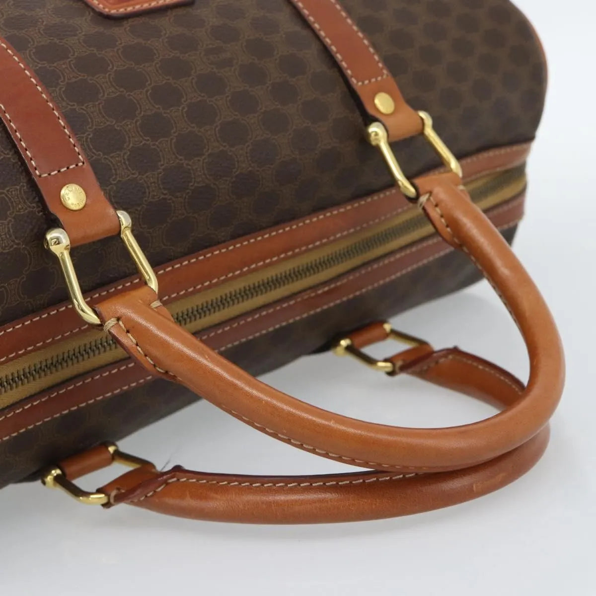 Celine Vintage Macadam Boston Canvas and Leather, Brown, Canvas, Handbag