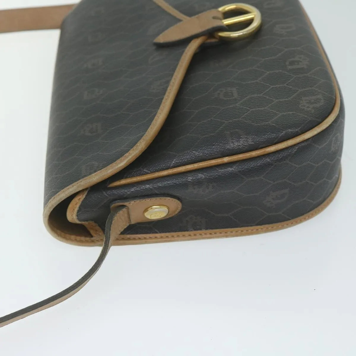 Christian Dior Vintage Honeycomb Flap Canvas and Leather, Black, Canvas, Shoulder Bag