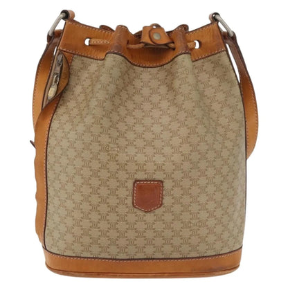 Celine Drawstring Bucket Triomphe Coated Canvas, Beige, Canvas, Handbag