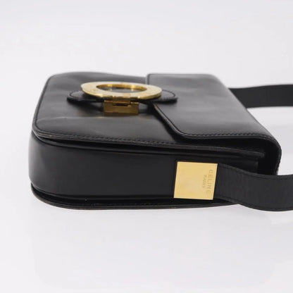 Celine Vintage Circle Logo Leather, Black, Leather, Shoulder Bag
