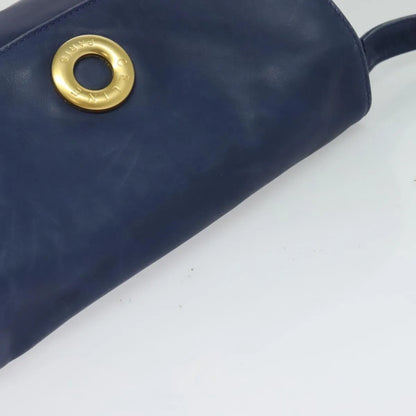 Celine Circle Logo Leather, Navy, Leather, Shoulder Bag