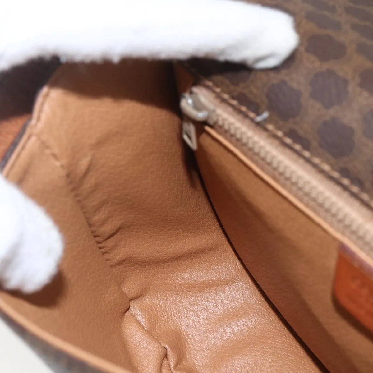 Celine Vintage Macadam Canvas and Leather, Brown, Canvas, Shoulder Bag