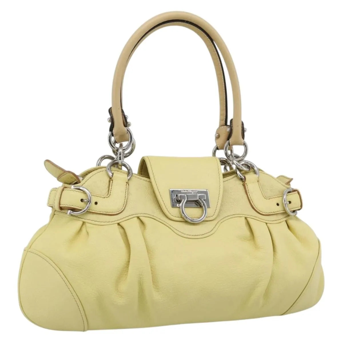 Salvatore Ferragamo Gancini Leather, Yellow, Leather, Handbag