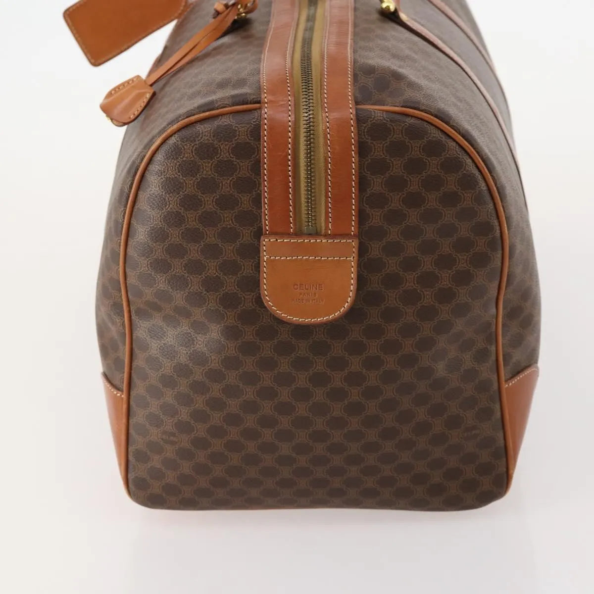 Celine Vintage Macadam Boston Canvas and Leather, Brown, PVC, Handbag