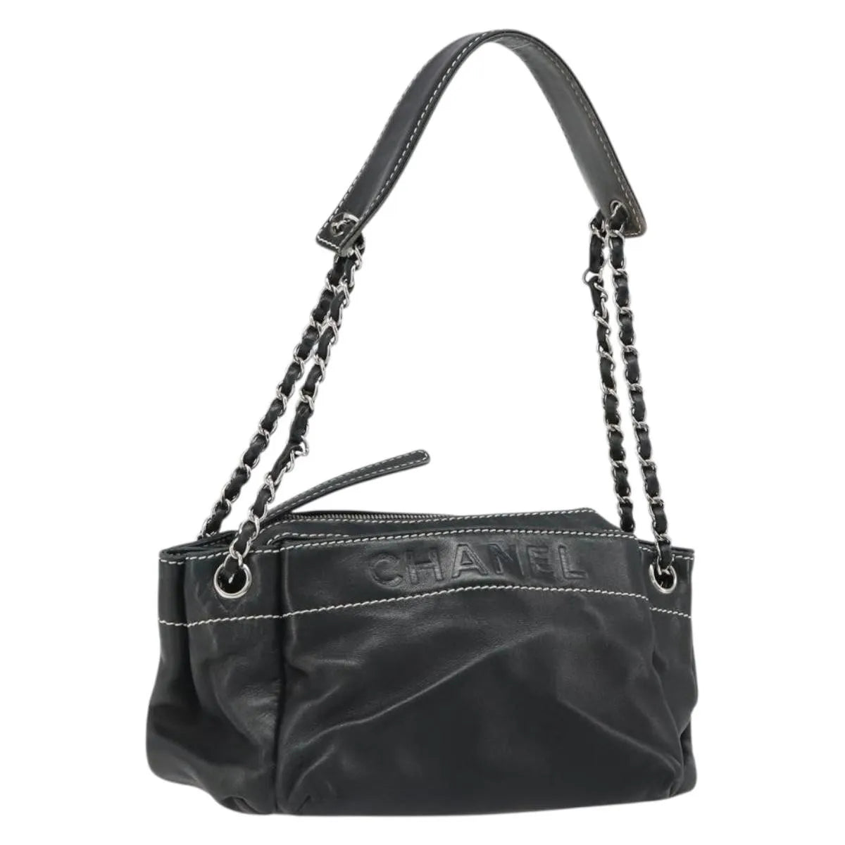 Chanel CC Shoulder Bag Leather, Black, Leather, Handbag