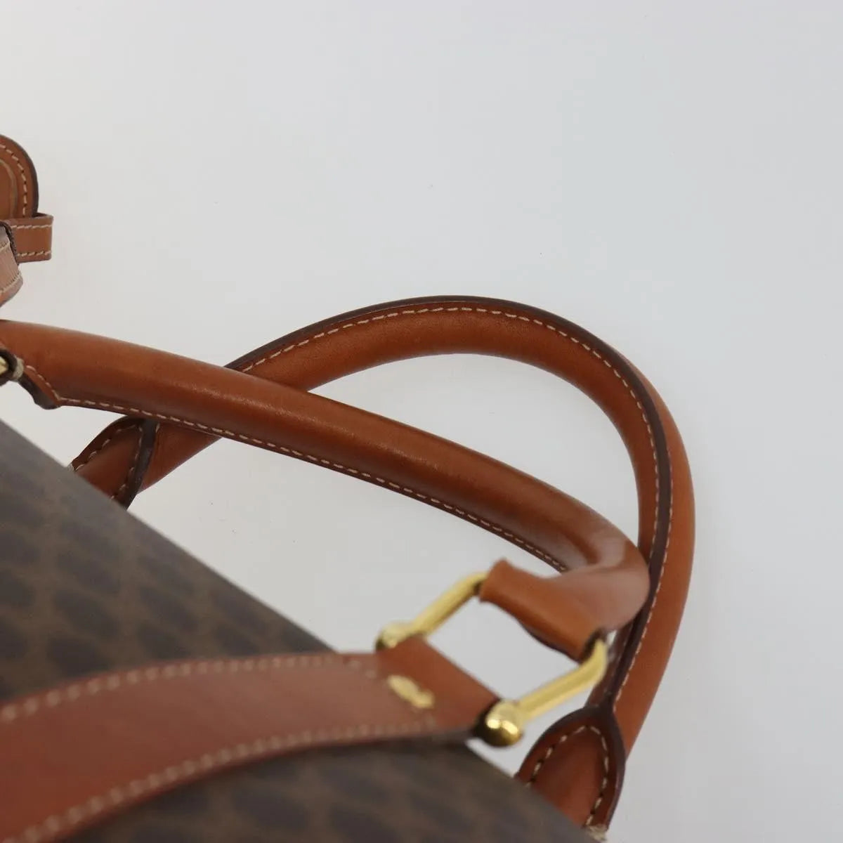 Celine Vintage Duffle Canvas and Leather, Brown, Canvas, Travel Bag