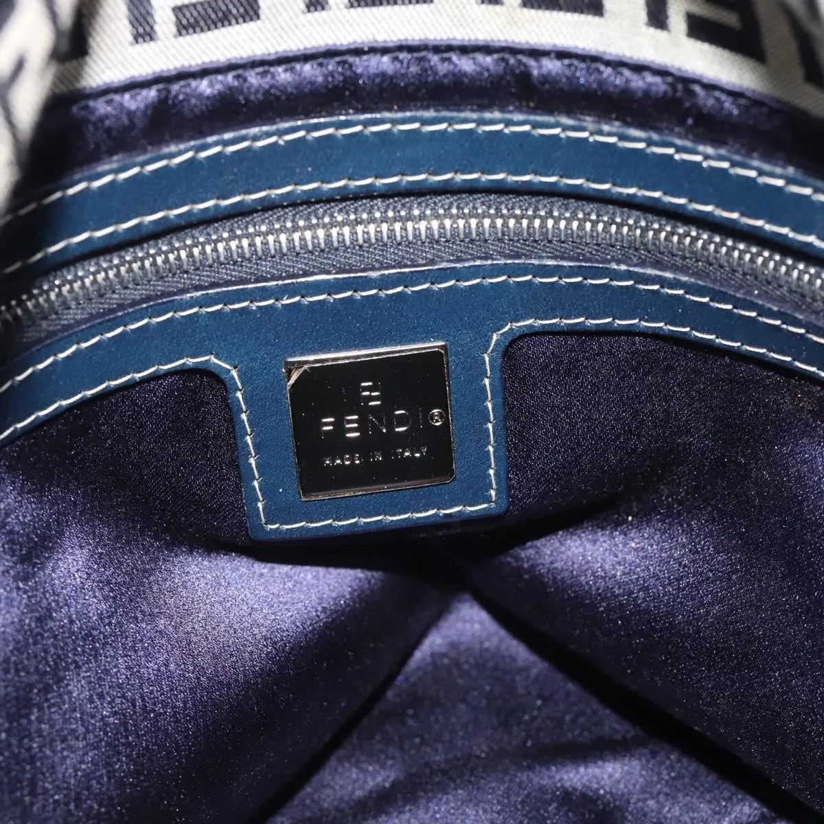 Fendi Zucchino Canvas Mamma Baguette canvas, Navy, Canvas, Shoulder Bag