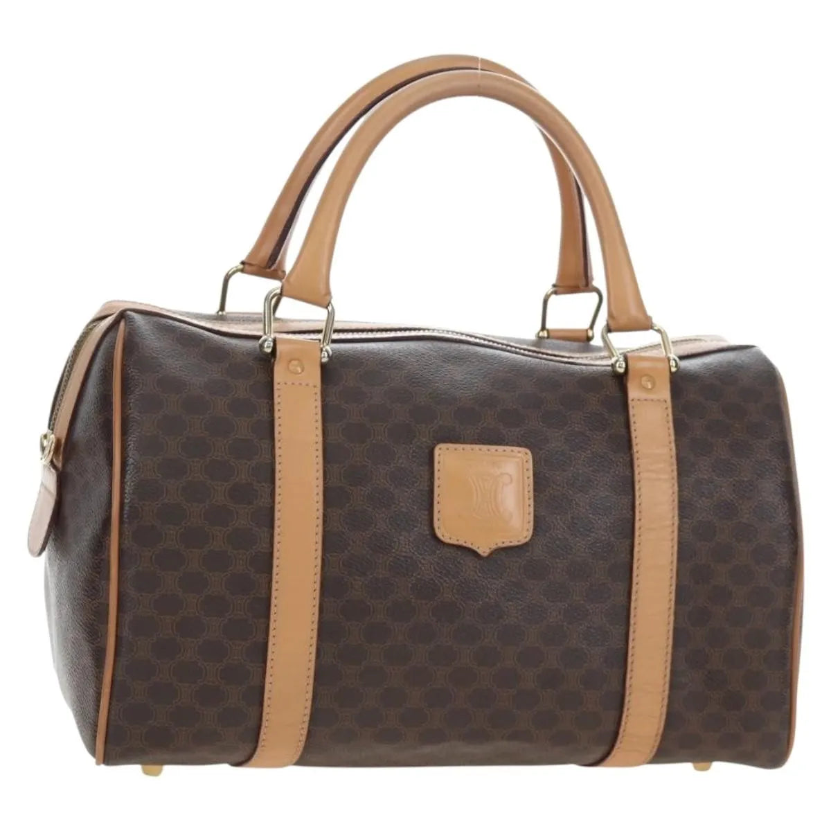 Celine Vintage Macadam Boston Canvas and Leather, Brown, PVC, Handbag