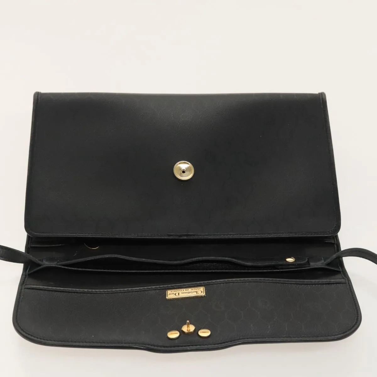 Christian Dior Vintage Honeycomb Flap Canvas and Leather, Black, Canvas, Shoulder Bag