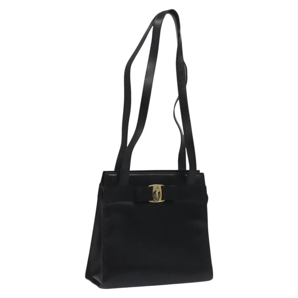 Salvatore Ferragamo Vala Leather, Black, Leather, Shoulder Bag