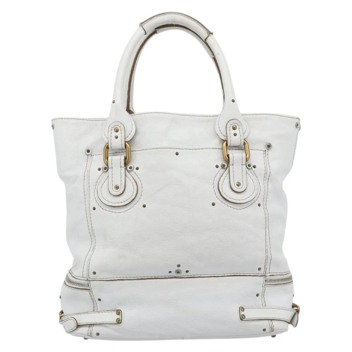 Chloe Paddington Lock Tote Leather, White_gold, Leather, Tote Bag