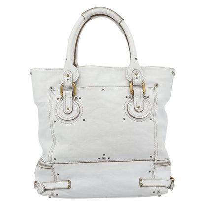 Chloe Paddington Lock Tote Leather, White_gold, Leather, Tote Bag