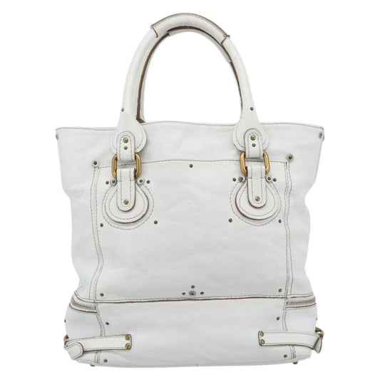 Chloe Paddington Lock Tote Leather, White_gold, Leather, Tote Bag