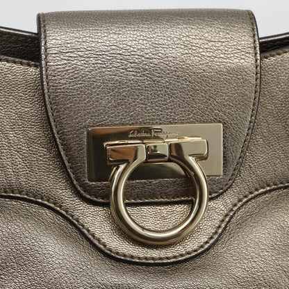 Salvatore Ferragamo Gancini Leather, Silver, Leather, Handbag