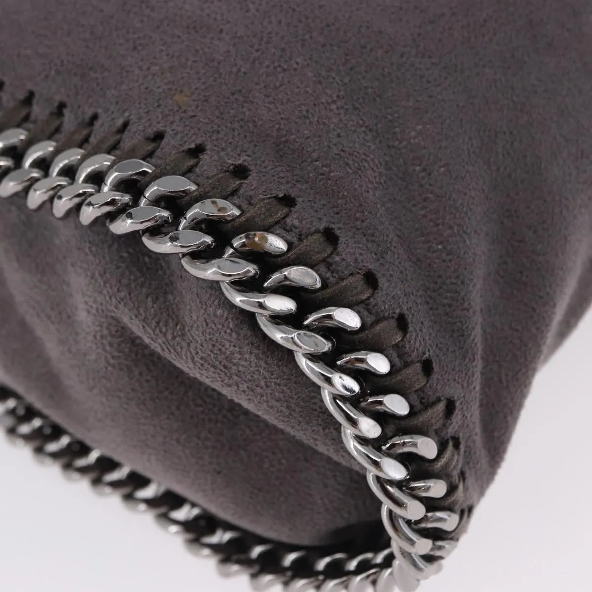 Stella McCartney Falabella Fold Over Faux Leather, Gray, Polyester, Shoulder Bag
