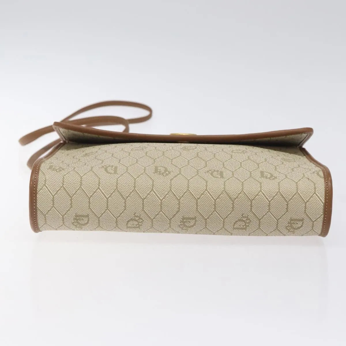 Christian Dior Vintage Honeycomb Flap Canvas and Leather, Beige, PVC, Shoulder Bag