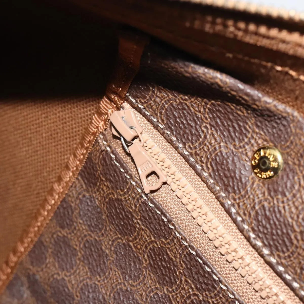 Celine Vintage Duffle Canvas and Leather, Brown, Canvas, Travel Bag