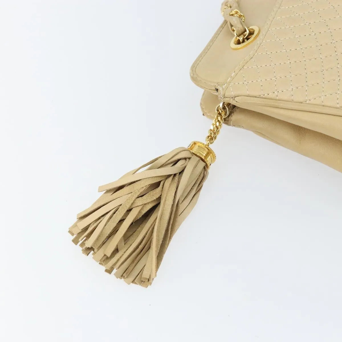 Bally Vintage Chain Quilted Leather, Beige, Leather, Shoulder Bag
