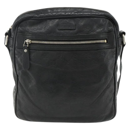 Gucci Front Zip Messenger Guccissima Leather, Black, Leather, Shoulder Bag