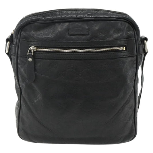 Gucci Front Zip Messenger Guccissima Leather, Black, Leather, Shoulder Bag