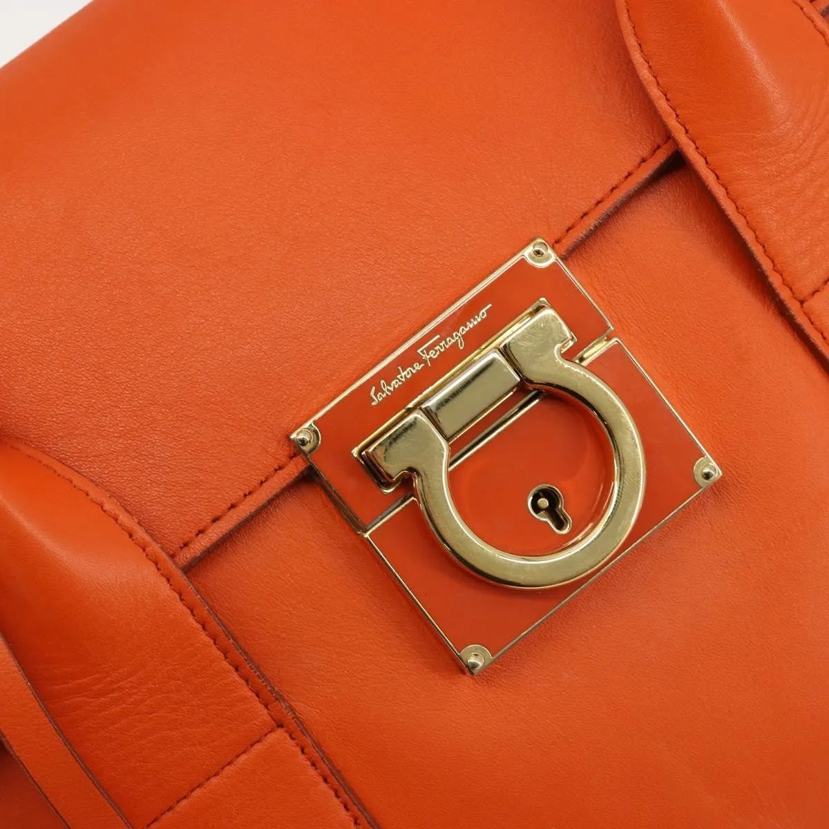 Salvatore Ferragamo Sookie Satchel Leather, Orange, Leather, Handbag