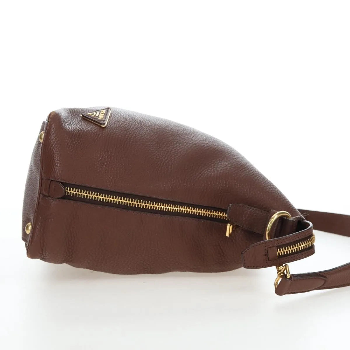 Prada Side Zip Hobo Soft Calf, Brown, Leather, Shoulder Bag