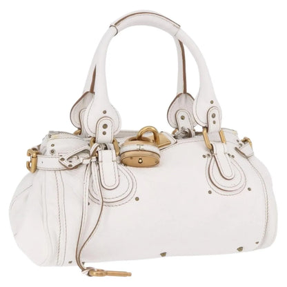 Chloe Paddington Lock Leather, White, Leather, Handbag